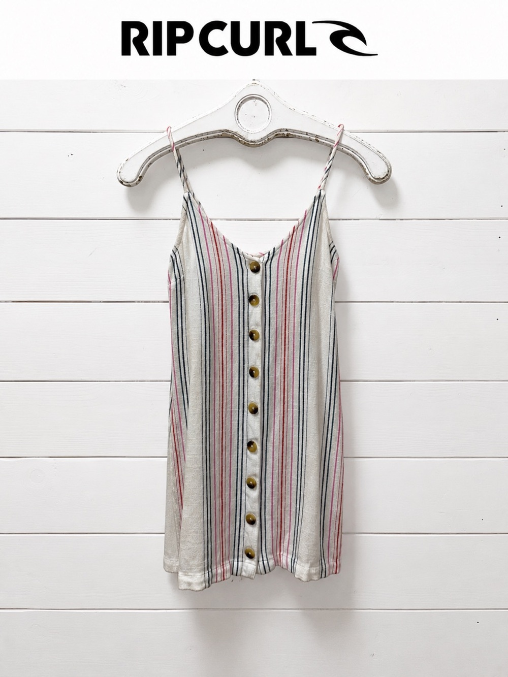 Rip Curl Striped Tunic Dress – Ivory, Navy & Pink – Size S